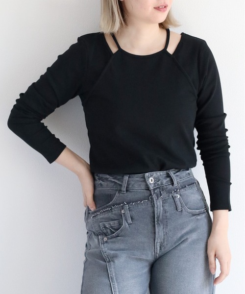 cepo（セポ）の「アメスリレイヤードロングスリーブTee（Tシャツ/カットソー・レディース・ホワイト×ブラック/ブラウン/オフホワイト/ブラック・M）」の3枚目の写真