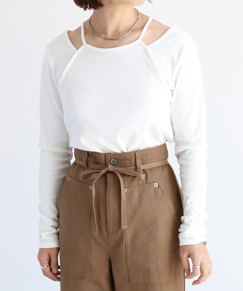 cepo（セポ）の「アメスリレイヤードロングスリーブTee（Tシャツ/カットソー・レディース・ホワイト×ブラック/ブラウン/オフホワイト/ブラック・M）」の11枚目の写真