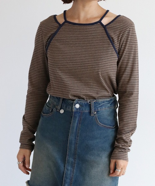 cepo（セポ）の「アメスリレイヤードロングスリーブTee（Tシャツ/カットソー・レディース・ホワイト×ブラック/ブラウン/オフホワイト/ブラック・M）」の22枚目の写真