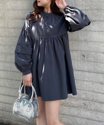 ピーチ起毛袖タックチュニック/ブラウス [大人 カジュアル 着回し力抜群]≪再入荷≫