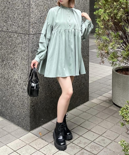 clear（クリア）の「ピーチ起毛袖タックチュニック/ブラウス [大人 カジュアル 着回し力抜群]≪再入荷≫（チュニック・レディース・チャコールグレー/オフホワイト/ミント・F）」の3枚目の写真