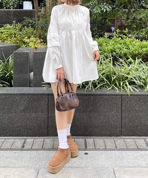 clear（クリア）の「ピーチ起毛袖タックチュニック/ブラウス [大人 カジュアル 着回し力抜群]≪再入荷≫（チュニック・レディース・チャコールグレー/オフホワイト/ミント・F）」の14枚目の写真