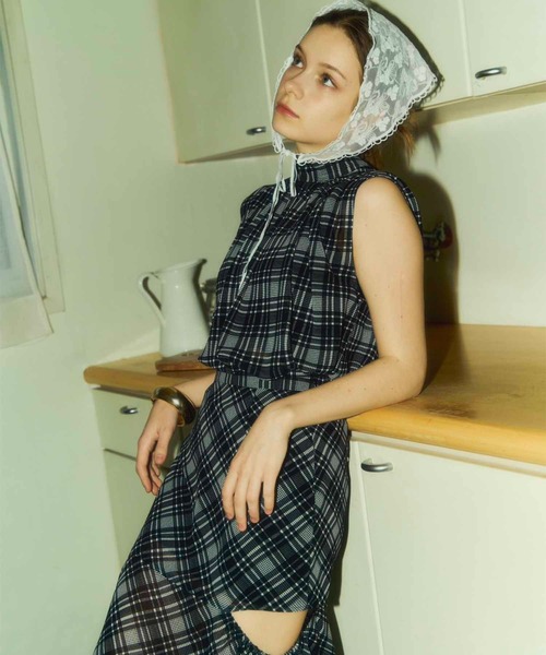 セール】【Luan】BACK RIBBON BLOUSE/バックリボンチェックブラウス 