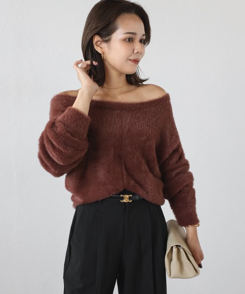 フェザーオフショルニットトップス（ニット/セーター）｜Bonjour Sagan