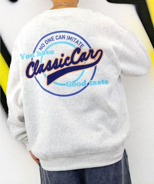 Burner(バーナー)の「【GROOVY STORE】サガラ刺繍 オーバーサイズスウェットクルー裏起毛(スウェット・メンズ・ブラック/ダークグリーン/ブラウン/ライトブラック/スミクロ/ホワイト×ライトグレー/ホワイト×グレー/杢グレー/ブラック系2/ネイビー系/グレー系/ホワイト系/ホワイト系2/ダークグリーン系2/ダークブラウン/ブラック系3・LL/M/L)」の2枚目の写真