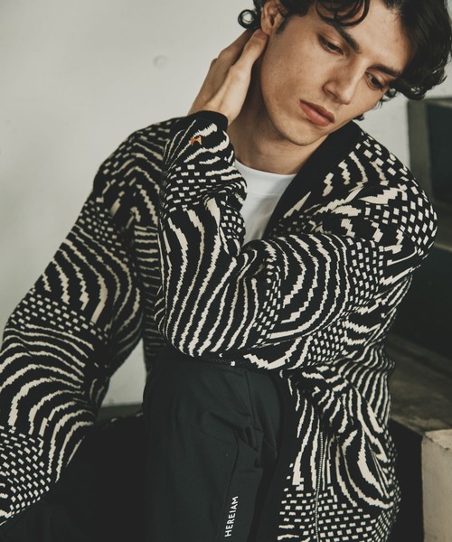HEREIAM（ヘレイアム）の「【HEREIAM MEN】WAVERORMカーディガン（カーディガン/ボレロ・メンズ・ブラック/ライトピンク・MEDIUM/LARGE）」の3枚目の写真