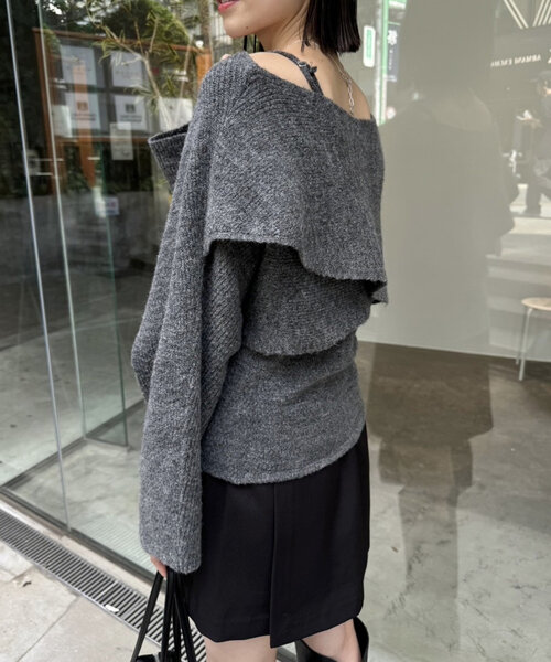 mystic（ミスティック）の「【3点セット】クロスニットキャミSET（ニット/セーター・レディース・チャコールグレー/ベージュ/ピンク・FREE）」の12枚目の写真