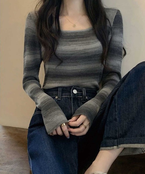 SPIGA（スピーガ）の「ｵﾝﾌﾞﾚーﾎﾞｰﾀﾞｰﾄｯﾌﾟｽ（Tシャツ/カットソー・レディース・ピンク/グリーン/ブルー/グレー・FREE）」の2枚目の写真