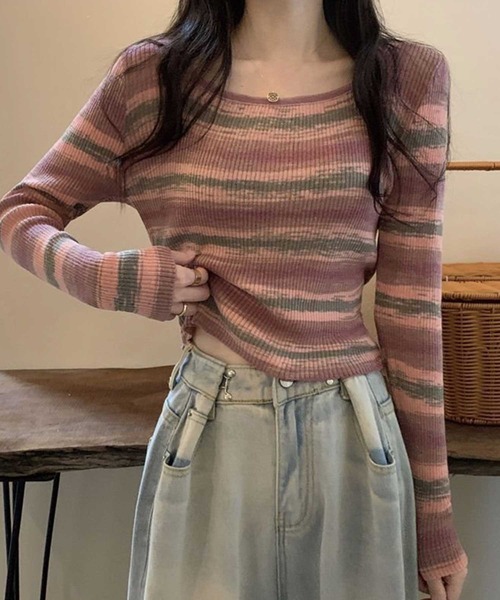 SPIGA（スピーガ）の「ｵﾝﾌﾞﾚーﾎﾞｰﾀﾞｰﾄｯﾌﾟｽ（Tシャツ/カットソー・レディース・ピンク/グリーン/ブルー/グレー・FREE）」の4枚目の写真