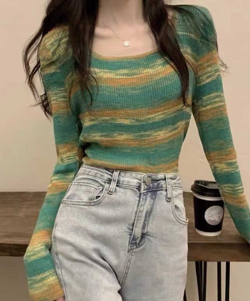 SPIGA（スピーガ）の「ｵﾝﾌﾞﾚーﾎﾞｰﾀﾞｰﾄｯﾌﾟｽ（Tシャツ/カットソー・レディース・ピンク/グリーン/ブルー/グレー・FREE）」の3枚目の写真