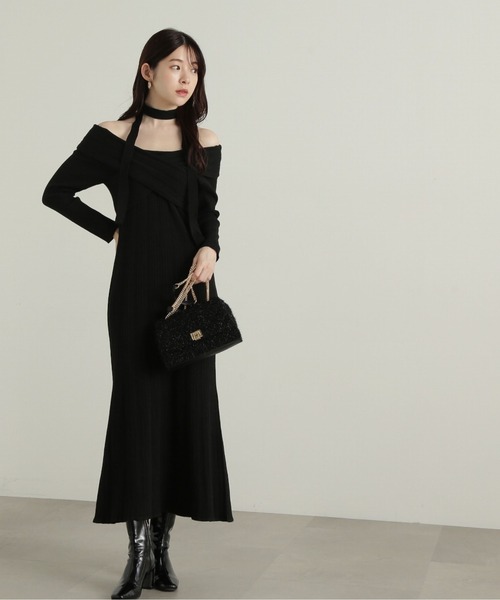 PROPORTION BODY DRESSING（プロポーションボディドレッシング）の「チョーカーニットワンピース / 1215140009（ワンピース・レディース・ブラック/グレー・SMALL/MEDIUM）」の3枚目の写真