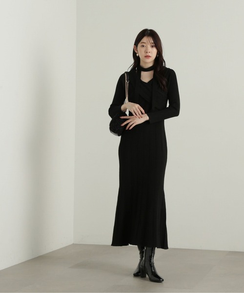 PROPORTION BODY DRESSING（プロポーションボディドレッシング）の「チョーカーニットワンピース / 1215140009（ワンピース・レディース・ブラック/グレー・SMALL/MEDIUM）」の5枚目の写真