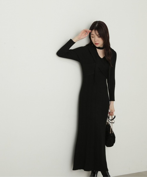 PROPORTION BODY DRESSING（プロポーションボディドレッシング）の「チョーカーニットワンピース / 1215140009（ワンピース・レディース・ブラック/グレー・SMALL/MEDIUM）」の6枚目の写真