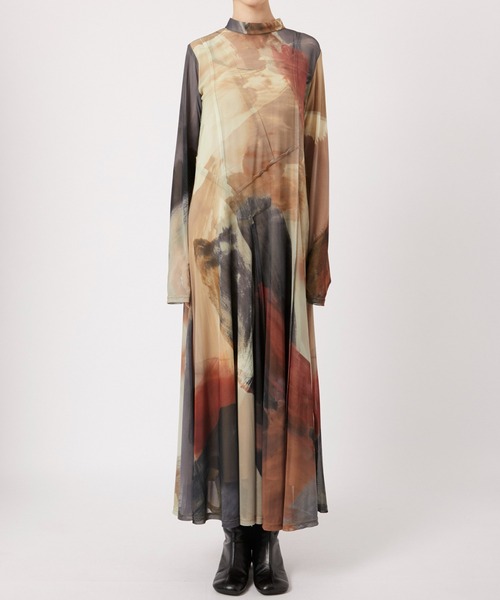 Ameri（アメリ）の「【AMERI/アメリ】ELIZABETH STAINED GLASS SHEER DRESS/エリザベススタンドグラスシアードレス（ワンピース・レディース・ブラウン・M/S）」の5枚目の写真