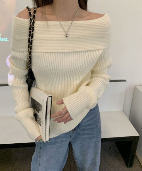 Ritzy（リッツィー）の「オフショルダー リブニット長袖トップス（ニット/セーター・レディース・チャコールグレー/ブラック/アイボリー・FREE）」の5枚目の写真