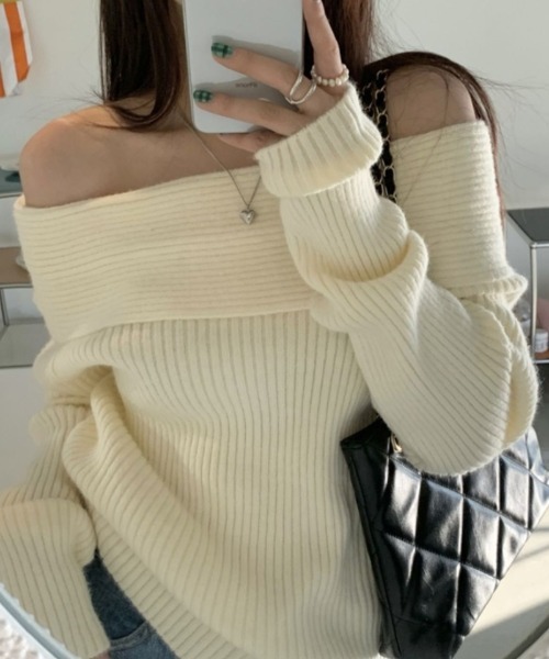 Ritzy（リッツィー）の「オフショルダー リブニット長袖トップス（ニット/セーター・レディース・チャコールグレー/ブラック/アイボリー・FREE）」の11枚目の写真