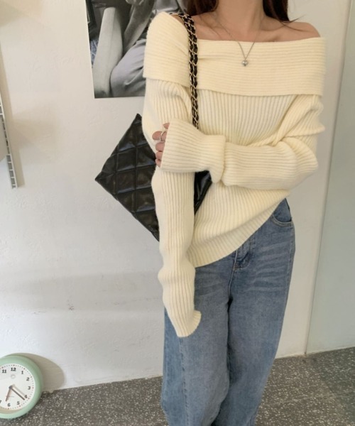 Ritzy（リッツィー）の「オフショルダー リブニット長袖トップス（ニット/セーター・レディース・チャコールグレー/ブラック/アイボリー・FREE）」の13枚目の写真