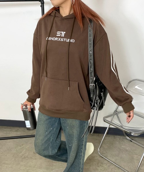 non-hedge(ノンヘッジ)の「ロゴ刺繍スリーブラインパーカープルオーバー(パーカー・レディース・ブラック/グレー/オートミール/ブラウン・FREE)」の22枚目の写真