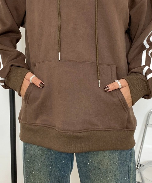 non-hedge(ノンヘッジ)の「ロゴ刺繍スリーブラインパーカープルオーバー(パーカー・レディース・ブラック/グレー/オートミール/ブラウン・FREE)」の15枚目の写真