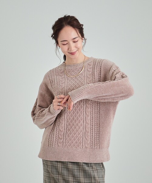 SHOO・LA・RUE（シューラルー）の「◆もっちり柔らか モールケーブルニット（ニット/セーター・レディース・ネイビー系2/ベージュ/ホワイト系5/ベビーピンク・01/02/04/03）」の22枚目の写真