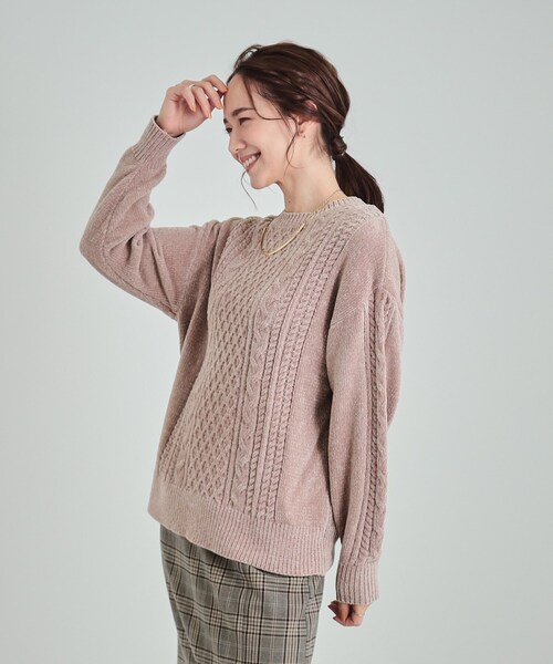 SHOO・LA・RUE（シューラルー）の「◆もっちり柔らか モールケーブルニット（ニット/セーター・レディース・ネイビー系2/ベージュ/ホワイト系5/ベビーピンク・01/02/04/03）」の21枚目の写真