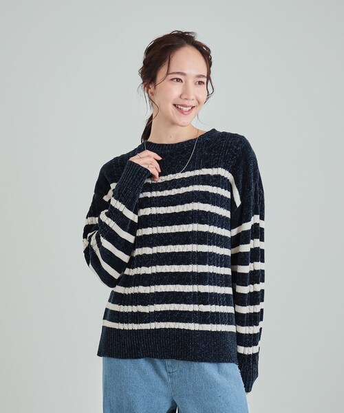 SHOO・LA・RUE（シューラルー）の「◆もっちり柔らか モールケーブルニット（ニット/セーター・レディース・ネイビー系2/ベージュ/ホワイト系5/ベビーピンク・01/02/04/03）」の14枚目の写真