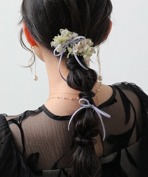 ドライフラワー リボン ベロア Uピン 4本セット パーティ ヘアアレンジ