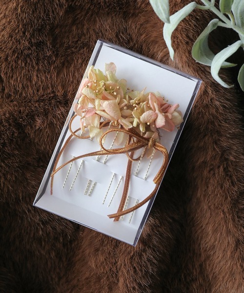 ドライフラワーアレンジメント リボン付き (No.4） ドライフラワー リボン ベロア Uピン 4本セット パーティ ヘアアレンジ