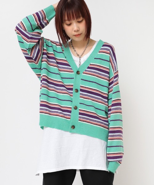 RNA（アールエヌエー）の「K2716 ループヤーンボーダーカーディガン（カーディガン/ボレロ・レディース・ブラック/ライトベージュ/ミント・MEDIUM）」の19枚目の写真