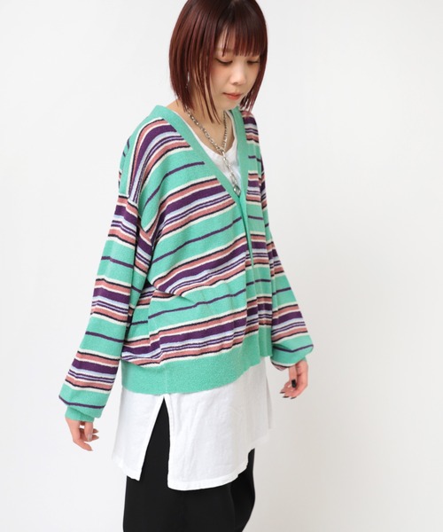 RNA（アールエヌエー）の「K2716 ループヤーンボーダーカーディガン（カーディガン/ボレロ・レディース・ブラック/ライトベージュ/ミント・MEDIUM）」の20枚目の写真