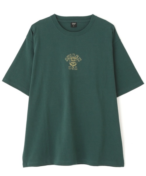 AVIREX(アヴィレックス)の「《WEB&DEPOT限定》ONE POINT EMB T-SHIRT"VARSITY LOGO" / ワンポイントロゴ 刺繍 半袖Tシャツ / AVIREX / アヴィレックス(Tシャツ/カットソー・メンズ・ホワイト/ブラック/ダークグリーン/ピンク・MEDIUM/LARGE/X-LARGE/XX-LARGE)」の4枚目の写真