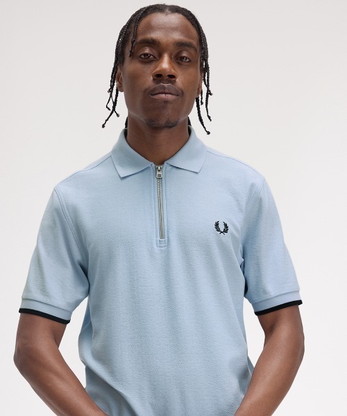 極美品 フレッドペリー KEYHOLE PIQUE スキッパーポロシャツ グレー セール】Crepe Pique Zip Neck Polo Shirt／クレープピケジップ