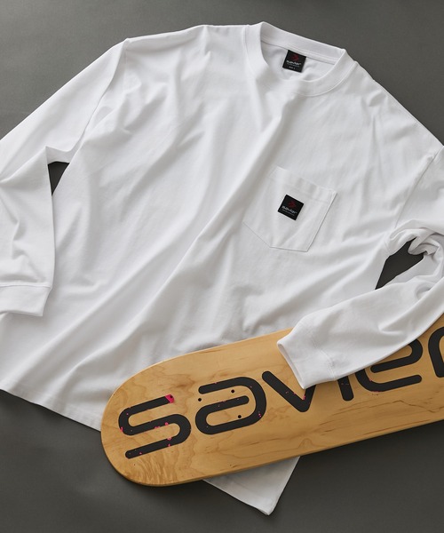 【SAVIER/サビアー】オーバーサイズ ポケット付クルーネックロンT ワンポイント刺繍 ブランドロゴ（Tシャツ/カットソー）｜SAVIER（サビアー） 4,950円