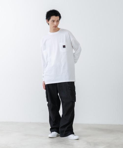 SAVIER(サビアー)の「【SAVIER/サビアー】オーバーサイズ ポケット付クルーネックロンT ワンポイント刺繍 ブランドロゴ(Tシャツ/カットソー・メンズ・ホワイト/ブラック・MEDIUM/LARGE)」の7枚目の写真