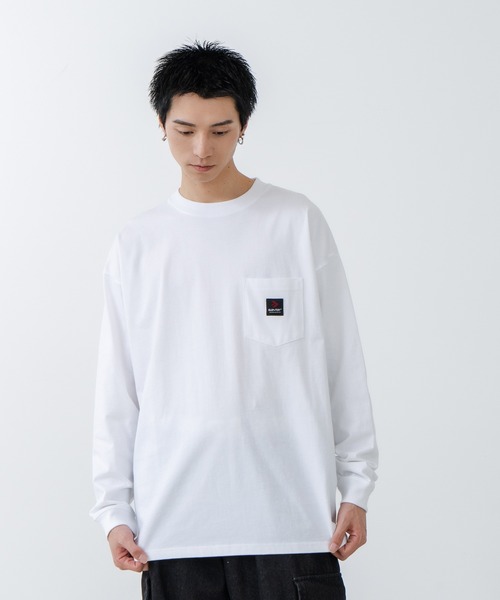 SAVIER(サビアー)の「【SAVIER/サビアー】オーバーサイズ ポケット付クルーネックロンT ワンポイント刺繍 ブランドロゴ(Tシャツ/カットソー・メンズ・ホワイト/ブラック・MEDIUM/LARGE)」の5枚目の写真