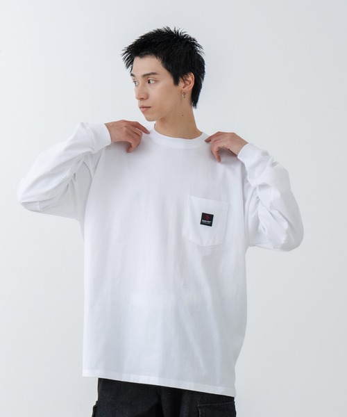 SAVIER(サビアー)の「【SAVIER/サビアー】オーバーサイズ ポケット付クルーネックロンT ワンポイント刺繍 ブランドロゴ(Tシャツ/カットソー・メンズ・ホワイト/ブラック・MEDIUM/LARGE)」の4枚目の写真