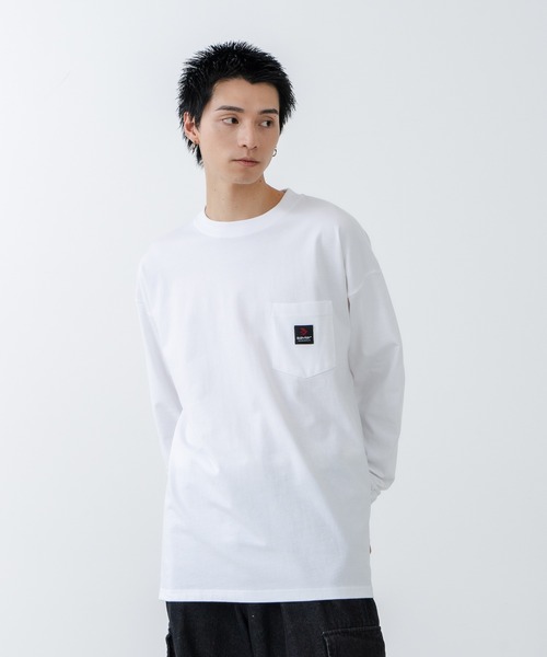 SAVIER(サビアー)の「【SAVIER/サビアー】オーバーサイズ ポケット付クルーネックロンT ワンポイント刺繍 ブランドロゴ(Tシャツ/カットソー・メンズ・ホワイト/ブラック・MEDIUM/LARGE)」の3枚目の写真