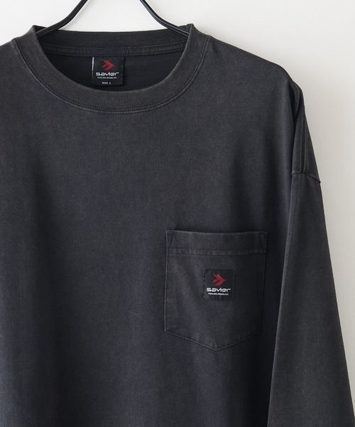 SAVIER(サビアー)の「【SAVIER/サビアー】オーバーサイズ ポケット付クルーネックロンT ワンポイント刺繍 ブランドロゴ(Tシャツ/カットソー・メンズ・ホワイト/ブラック・MEDIUM/LARGE)」の13枚目の写真