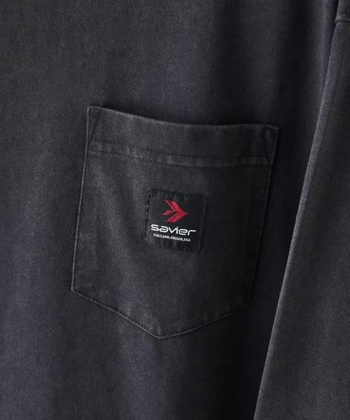 SAVIER(サビアー)の「【SAVIER/サビアー】オーバーサイズ ポケット付クルーネックロンT ワンポイント刺繍 ブランドロゴ(Tシャツ/カットソー・メンズ・ホワイト/ブラック・MEDIUM/LARGE)」の11枚目の写真