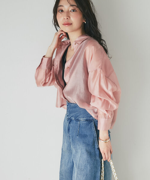 【早い者勝ち】 ラブティックボンボン シアークロップドシャツ　ネイビー 名品・新色登場！】シアークロップドシャツ（シャツ/ブラウス