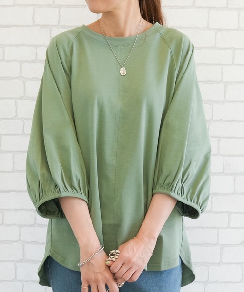 aquagarage（アクアガレージ）の「ボリューム袖カットソー（Tシャツ/カットソー・レディース・ブラック/ネイビー/ベージュ/セージグリーン/ホワイト/ピンク/ライム・M/S）」の5枚目の写真