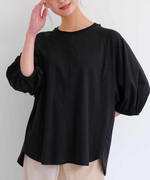 aquagarage（アクアガレージ）の「ボリューム袖カットソー（Tシャツ/カットソー・レディース・ブラック/ネイビー/ベージュ/セージグリーン/ホワイト/ピンク/ライム・M/S）」の2枚目の写真