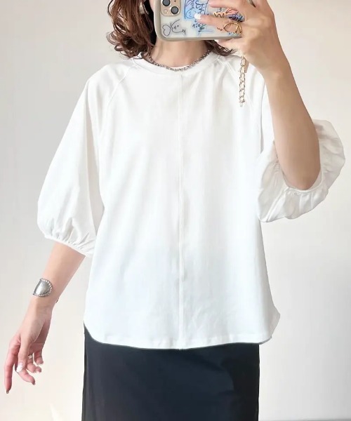 aquagarage（アクアガレージ）の「ボリューム袖カットソー（Tシャツ/カットソー・レディース・ブラック/ネイビー/ベージュ/セージグリーン/ホワイト/ピンク/ライム・M/S）」の10枚目の写真