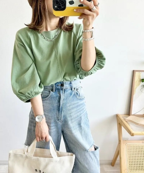 aquagarage（アクアガレージ）の「ボリューム袖カットソー（Tシャツ/カットソー・レディース・ブラック/ネイビー/ベージュ/セージグリーン/ホワイト/ピンク/ライム・M/S）」の22枚目の写真