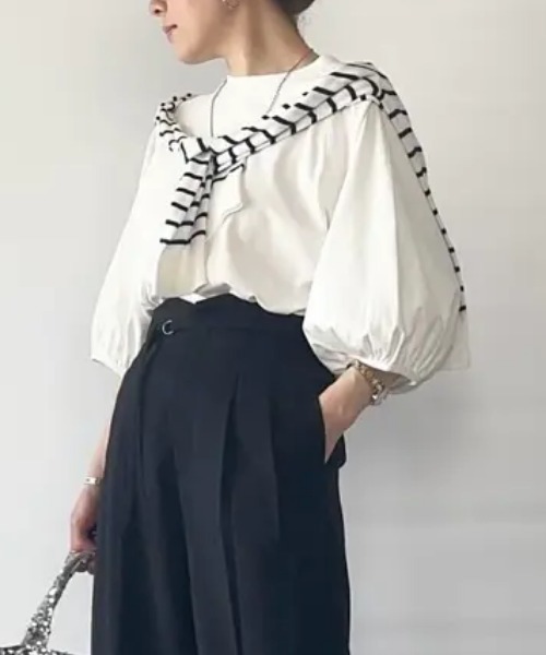 aquagarage（アクアガレージ）の「ボリューム袖カットソー（Tシャツ/カットソー・レディース・ブラック/ネイビー/ベージュ/セージグリーン/ホワイト/ピンク/ライム・M/S）」の11枚目の写真