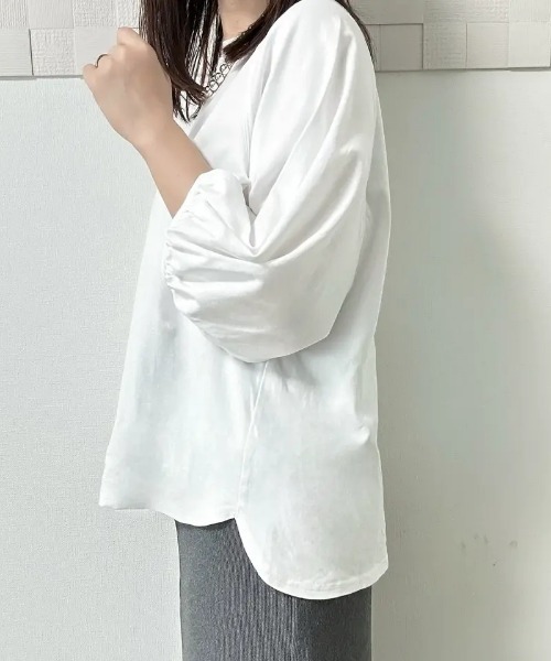 aquagarage（アクアガレージ）の「ボリューム袖カットソー（Tシャツ/カットソー・レディース・ブラック/ネイビー/ベージュ/セージグリーン/ホワイト/ピンク/ライム・M/S）」の16枚目の写真