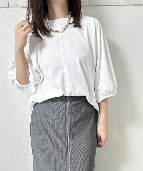 aquagarage（アクアガレージ）の「ボリューム袖カットソー（Tシャツ/カットソー・レディース・ブラック/ネイビー/ベージュ/セージグリーン/ホワイト/ピンク/ライム・M/S）」の17枚目の写真