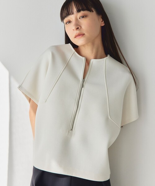 EMMEL REFINES(エメルリファインズ)の「<EMMEL REFINES>EM ダンボール 2WAY ジップ プルオーバー(Tシャツ/カットソー・レディース・オフホワイト/ブラック・FREE)」の2枚目の写真