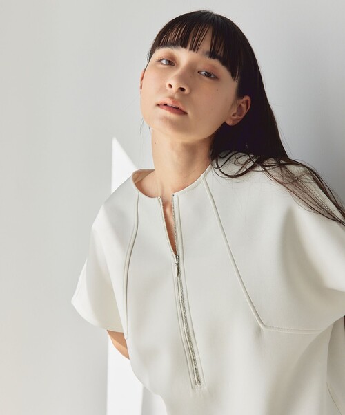 EMMEL REFINES(エメルリファインズ)の「<EMMEL REFINES>EM ダンボール 2WAY ジップ プルオーバー(Tシャツ/カットソー・レディース・オフホワイト/ブラック・FREE)」の3枚目の写真