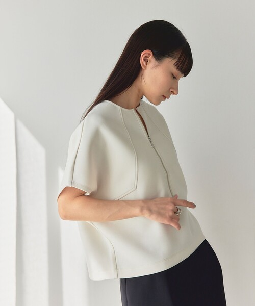 EMMEL REFINES(エメルリファインズ)の「<EMMEL REFINES>EM ダンボール 2WAY ジップ プルオーバー(Tシャツ/カットソー・レディース・オフホワイト/ブラック・FREE)」の4枚目の写真
